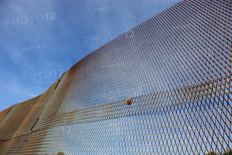 Point Alpha, memorial and meeting place on the road between Geisa (Thuringia) and Rasdorf (Hesse), Germany, expanded metal fence, former border fence, Europe