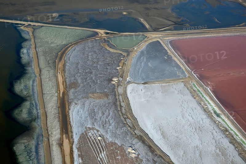 Saltworks, salt production, aerial view, Walfish Bay, Erongo region, Namibia, Africa
