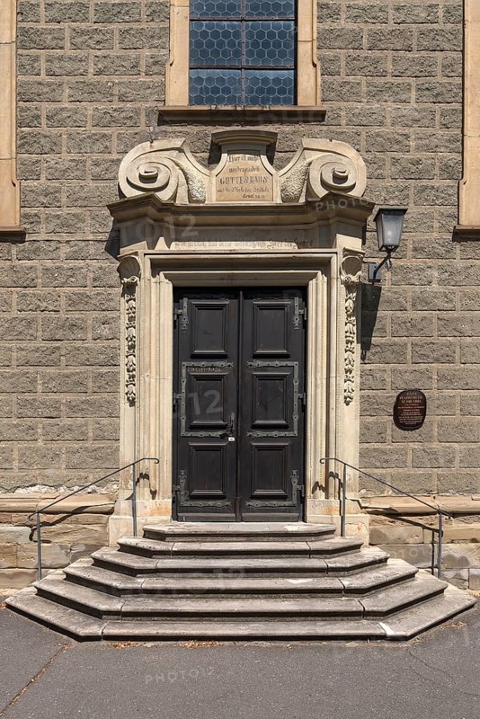Entrance portal of the parish church St Michael, built 1713-1732, Zeil am Main, Lower Franconia, Bavaria, Germany, Europe