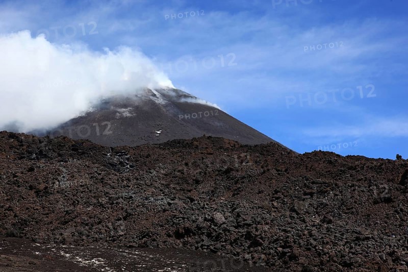 Etna, Etna, volcanic landscape and the smoking peak of Etna, Sicily, Italy, Europe