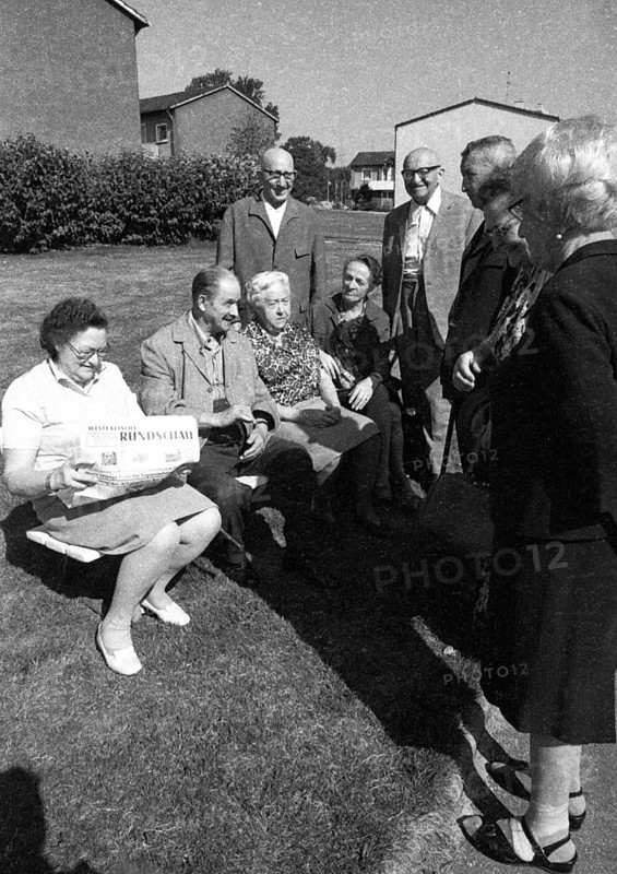 This group of pensioners, seen here on 18 August 1971 in Dortmund, are suffering with their pensions under the inflationary development and have joined forces to point out that Germany is not a country of the future