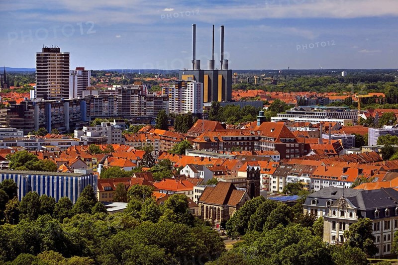 View of the Linden combined heat and power plant from the town hall tower, Hanover, Lower Saxony, Germany, Europe