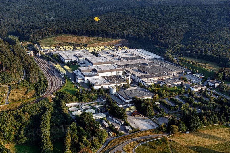 Warsteiner Brewery, factory premises, aerial view, Warstein, Sauerland, North Rhine-Westphalia, Germany, Europe