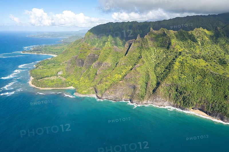 Aerial view Haena Beach, Tunnels Beach, Kepuhi Beach, Kauai, Hawaii, USA, North America