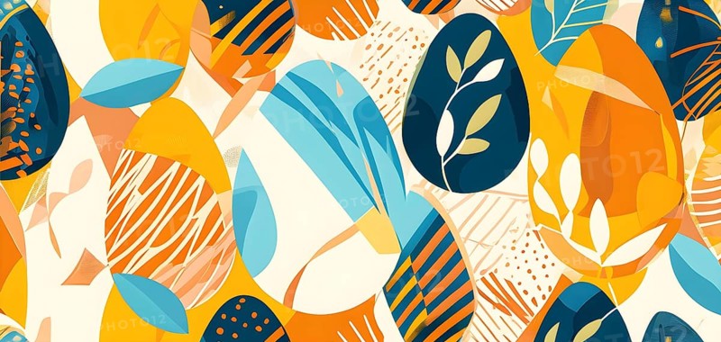 Abstract Easter egg design with geometric patterns, bold colors, and a mix of textures, creating a modern and dynamic look, AI generated