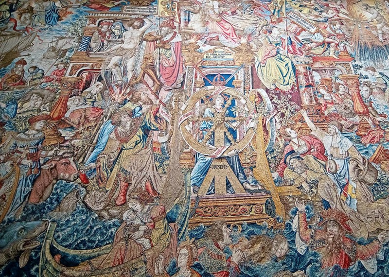 Antique tapestry in the Palace Museum, Palacio La Granja de San Ildefonso or Summer Palace, Province of Segovia, Castile and Leon, Spain, Europe