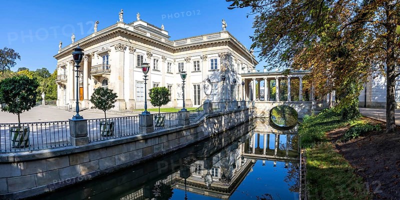 Lazienki Palace panorama on the island in Lazienki Park in Warsaw, Poland, Europe