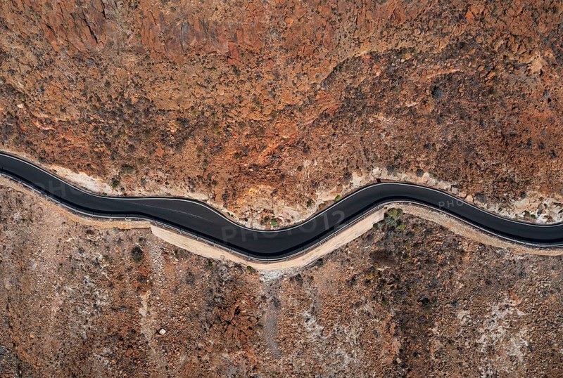 Drone shot, mountain road at the Degollade de las Yeguas viewpoint, Gran Canaria, Canary Islands, Spain, Europe