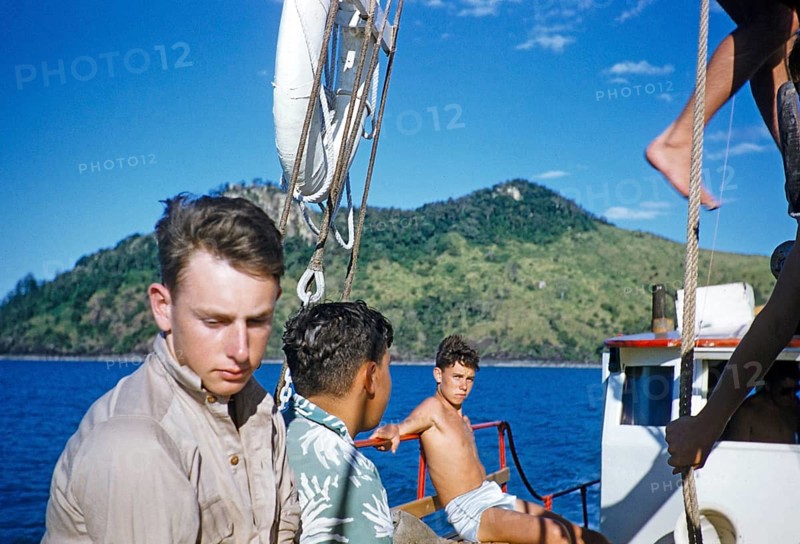 Melbourne Grammar School expedition to Queensland, Australia, 1956 Boys on a sailing yacht thought to be the Whitsunday Islands, Oceania