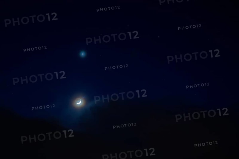 Crescent moon and evening star, Leoben, Styria, Austria, Europe