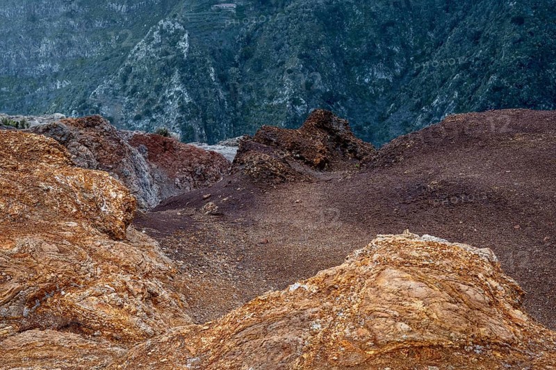 Different coloured rock layers in the rock, red earth, erosion, La Gomera, Canary Islands, Spain, Europe