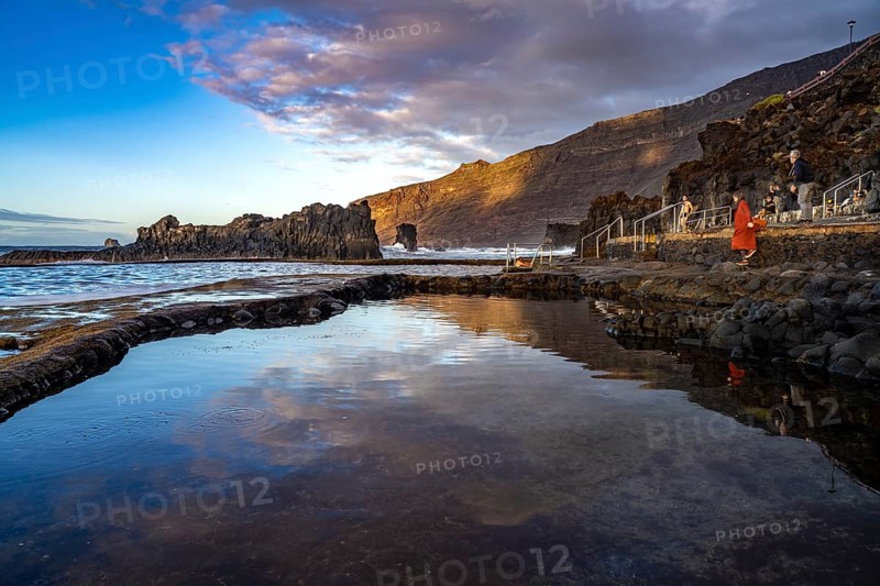 Evening at the natural swimming pool La Maceta, El Hierro, Canary Islands, Spain, Europe
