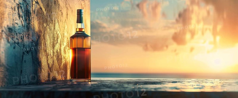 Bottle of expensive whiskey alcoholic drink. Product display or concept of expensive lifestyle., AI generated