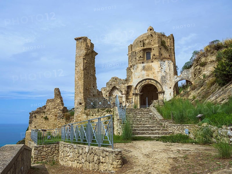Ruins of the Church of Saint Francis of Assisi and Amantea Castle, Amantea, Tyrrhenian Sea, Calabria, Italy, Europe
