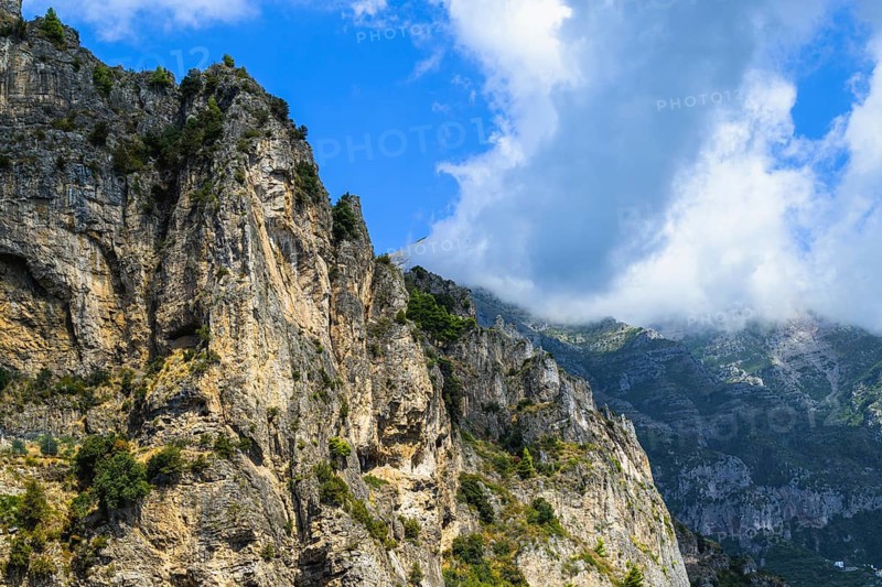 Mountain over Amalfi Drive, Amalfi Coast, Positano, Italy, Europe