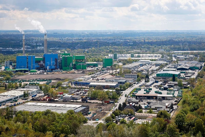 Herten, Ruhr area, North Rhine-Westphalia, Germany - Industrial estate, AGR-RZR Herten waste-to-energy plant, the waste disposal company Abfallentsorgungsgesellschaft Ruhr Area (AGR) operates the RZR Herten waste-to-energy plant, a waste incineration plant for municipal and commercial waste as well as hazardous waste at one location
