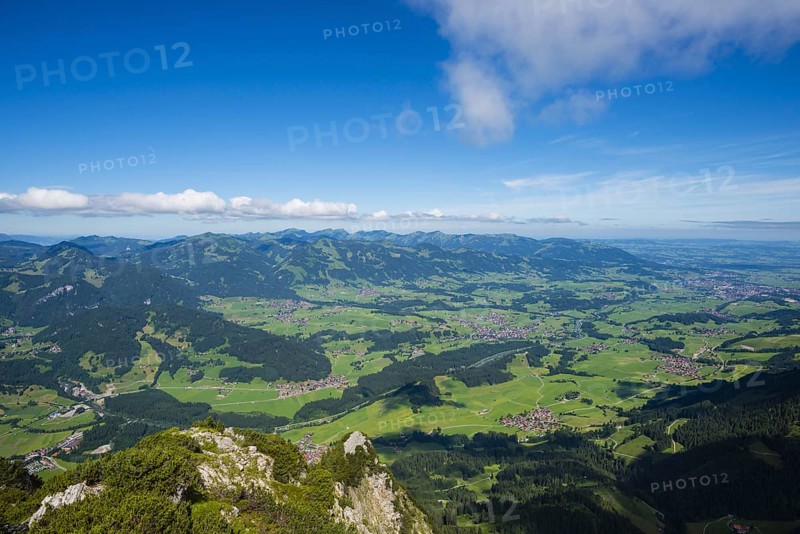 Panorama from the Rubihorn, 1957m, into the Illertal, Allgäu, Bavaria, Germany, Europe