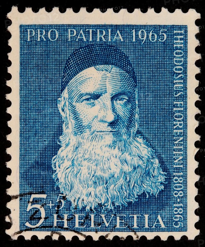 Theodosius Florentini, 1808-1865, a Swiss Capuchin monk, a founder of Catholic religious orders and institutions. Portrait on a Swiss stamp