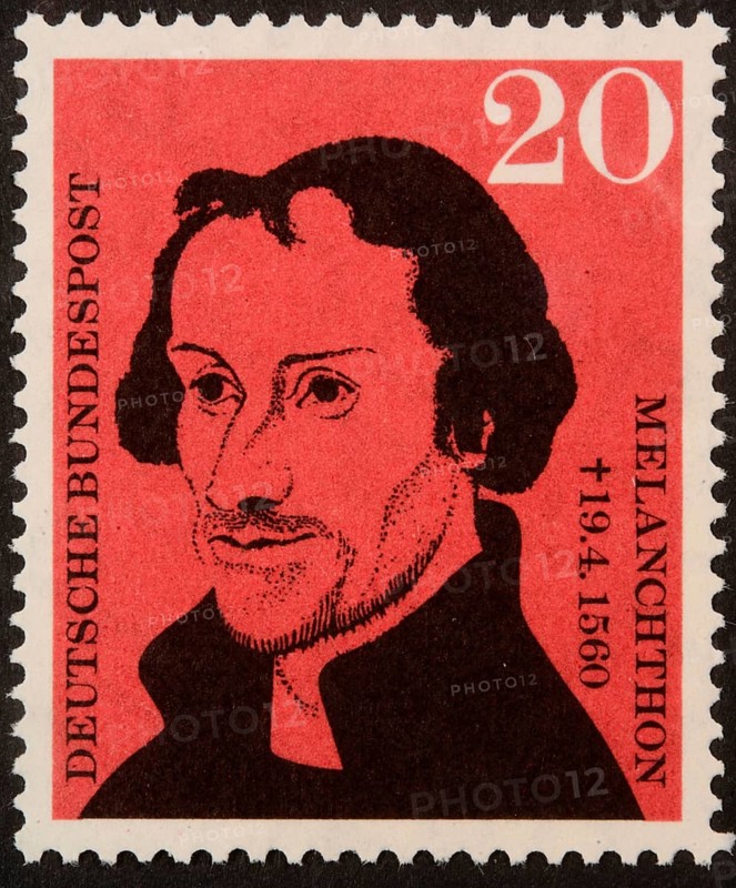 Philip Melanchthon (1497-1560) a German theologian, humanist and reformer. Portrait on a German stamp