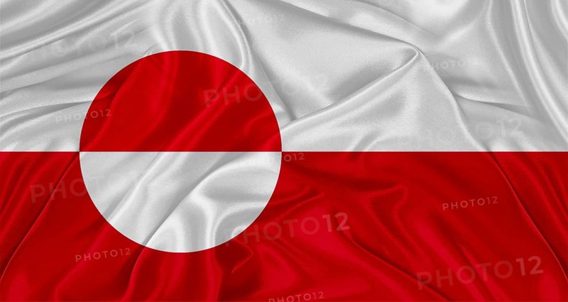Realistic Greenland flag waving. Close up of flag of Greenland with cloth texture