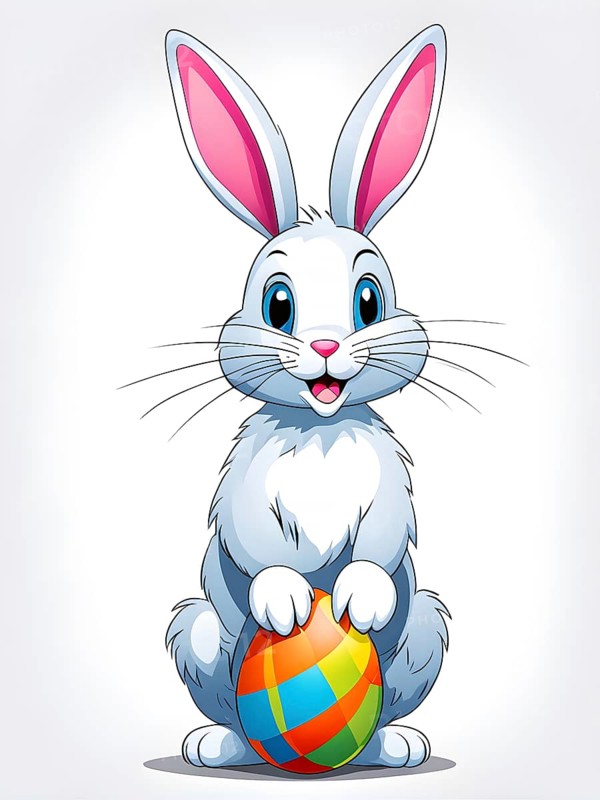 A simple cartoon Easter bunny with a white background, abstract illustration, AI generated