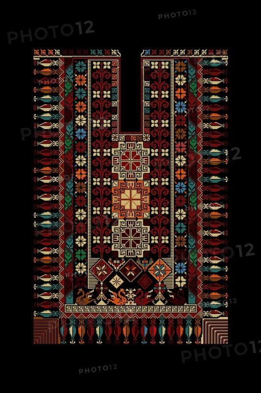 Embroidery vector Tatreez template, Palestinian fashion neck ornament