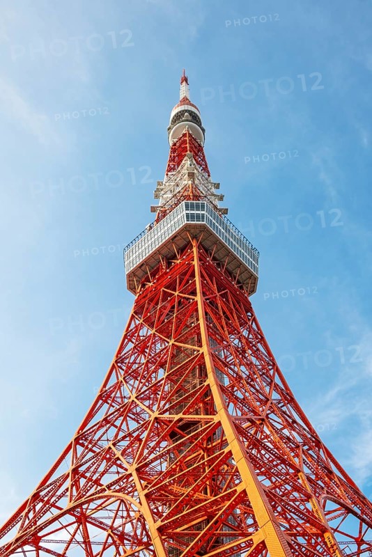 Low-angle view of Tokyo Tower, or Japan Radio Tower