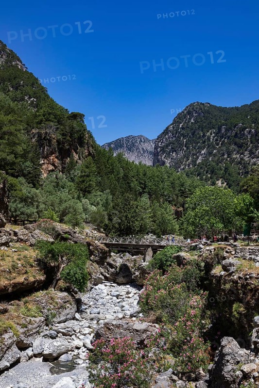 Bridge on the hiking trail through the Samaria Gorge, south coast, Crete, Greece, Europe