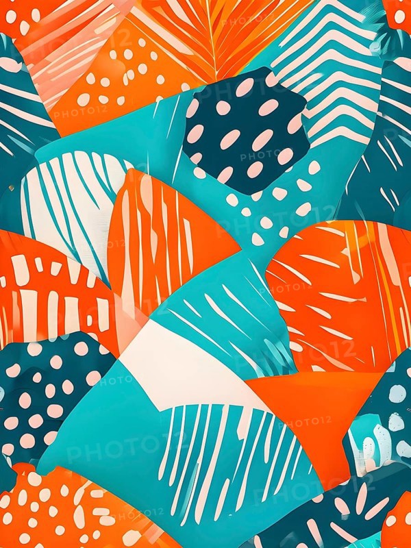 Vibrant patchwork of abstract shapes with pencil texture details, perfect for a variety of creative projects, AI generated