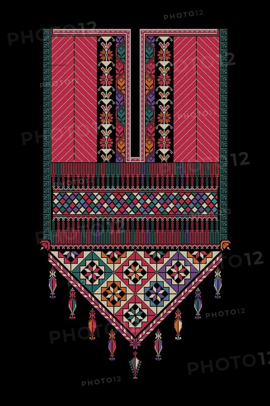 Embroidery vector Tatreez template, Palestinian fashion neck ornament