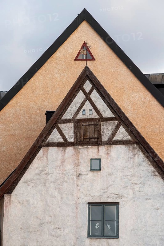 Houses with pointed gables and half-timbered houses, old town centre, Hanseatic city of Visby, Gotland Island, Sweden, Europe