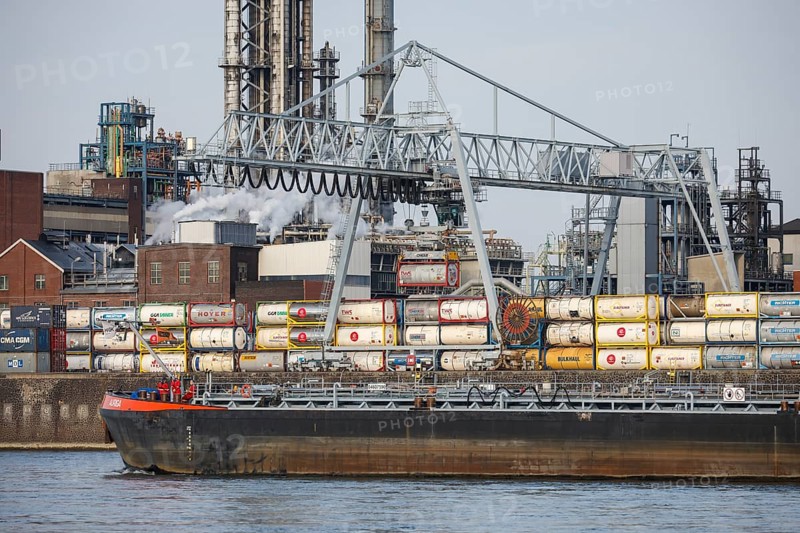 Leverkusen, North Rhine-Westphalia, Germany - Bayer Chempark Leverkusen, plant site on the Rhine, one third of all chemical production in North Rhine-Westphalia takes place here, the operating company of the Chempark is Currenta, formerly Bayer Industry Services