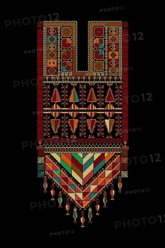 Embroidery vector Tatreez template, Palestinian fashion neck ornament