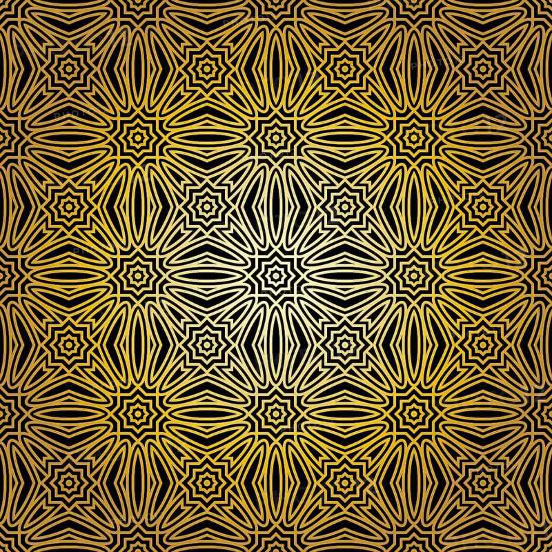 Geometric gold lace seamless pattern. Arabic tile lattice vector background.