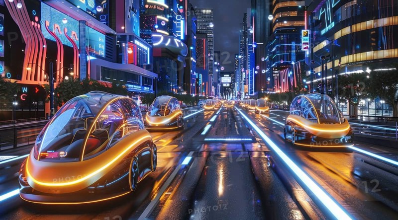 Robotaxi self-driving cars and driverless taxi on the city streets. Autonomous driving pilot., AI generated