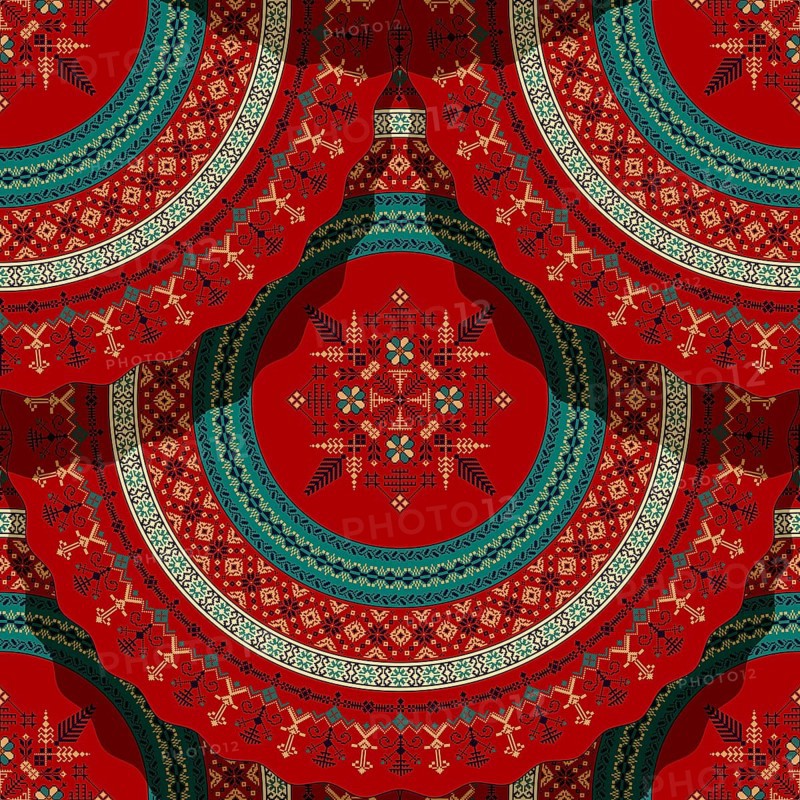 Seamless Latvian embroidery circular pattern, vector template for your design