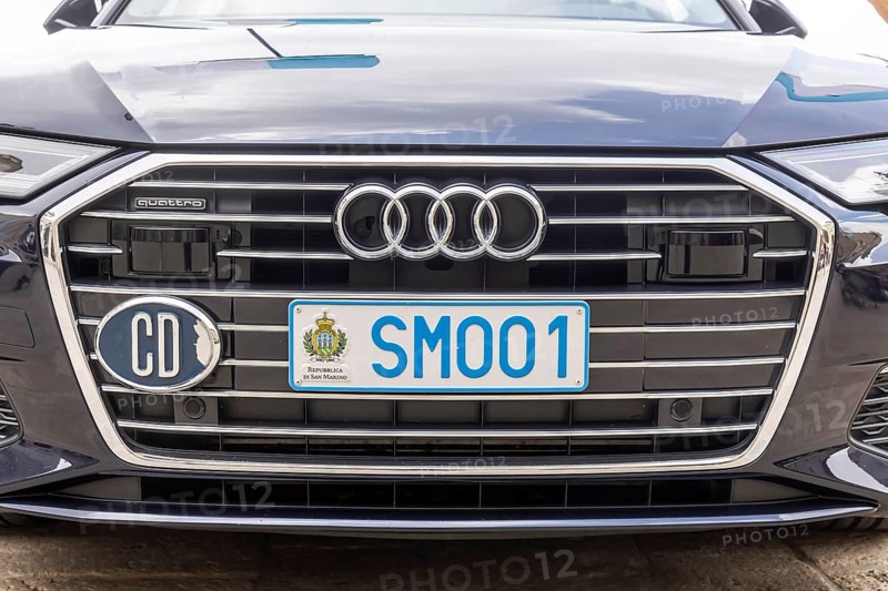 Vehicle of the government of the small state of San Marino, licence plate SM001. San Marino