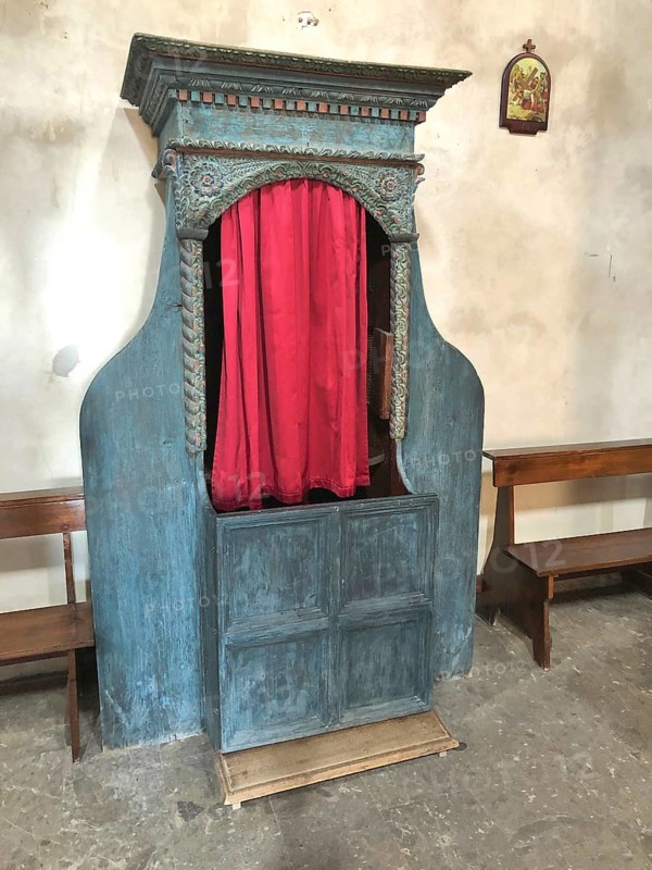 Confessional in Minor Basilica and Sanctuary Maria SS. Regina di Anglona, Policoro, Matera District, Basilicata, Italy, Southern Europe, Europe