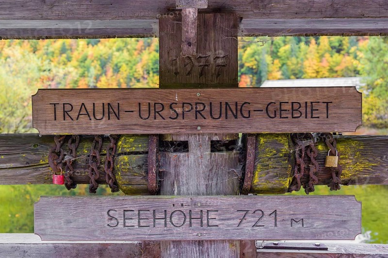 Lake Toplitz, signs Train-Ursprung-Gebiet, Seehöhe 721 m, Austria, Europe