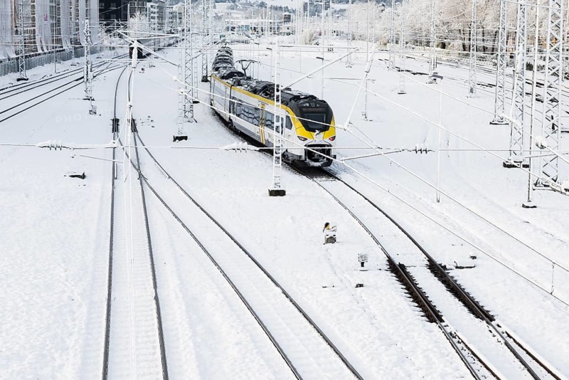 Tracks and train covered with snow and ice, Freiburg im Breisgau, Black Forest, Baden-Württemberg, Germany, Europe