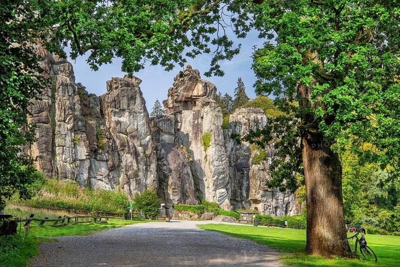 Externsteine, sandstone rock formation. Horn-Bad Meinberg, Teutoburg Forest, North Rhine-Westphalia, Germany, Europe