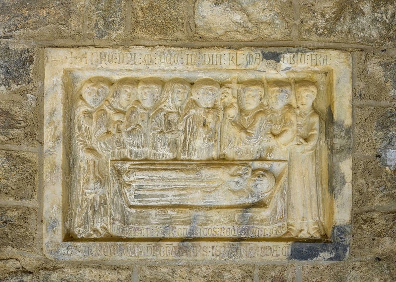 Walled-in tomb tablets in the cloister of Saint Martin du Canigou Abbey, Casteil, Département Pyrénées-Oriental, France, Europe