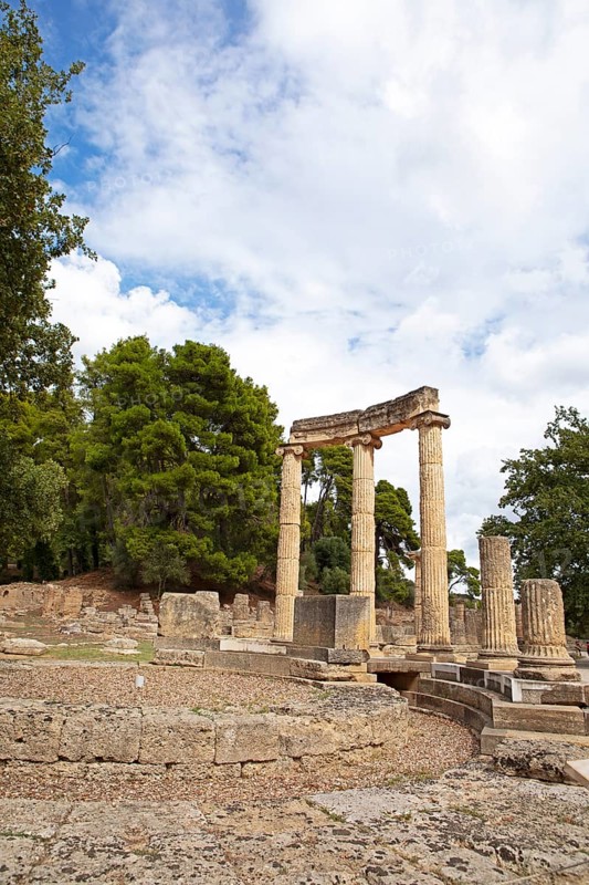 Philippeion, round building, ancient ruins of the archaeological site of Olympia, UNESCO World Heritage Site, Élis, Peloponnese, Greece, Europe