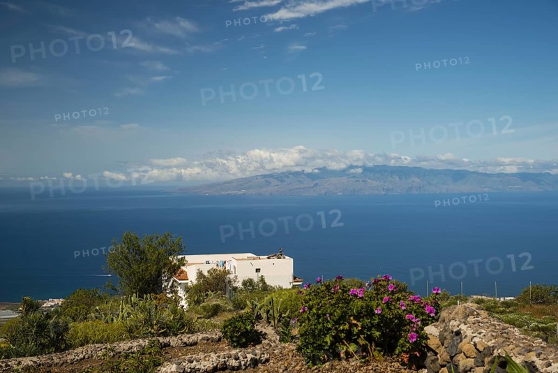 Panorama from Chirche to the west coast, behind the island of Gomera, Tenerife, Canary Islands, Spain, Europe