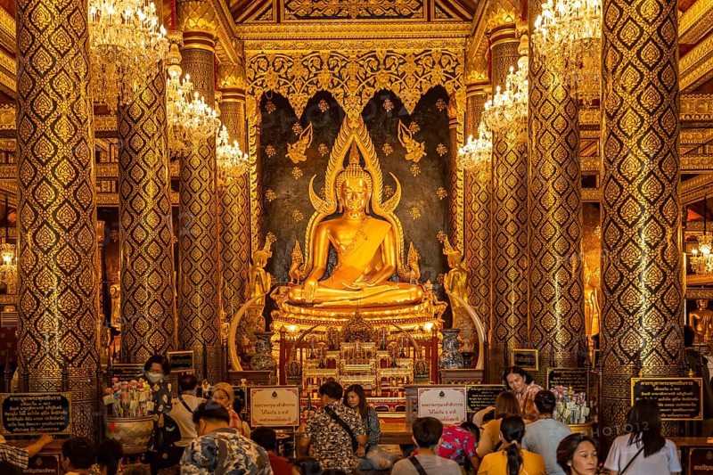 The revered Buddha statue Phra Putthachinnarat in Sukhothai style in the temple Wat Phra Si Rattana Mahathat, Phitsanulok, Thailand, Asia