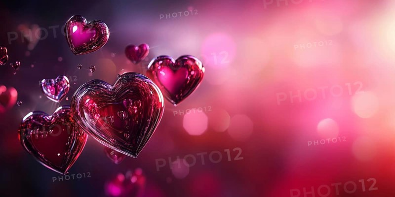 Valentine's Day with transparent hearts greeting card on purple background banner with text free space Copyspace wedding in Stuttgart, Germany, AI generated, Europe