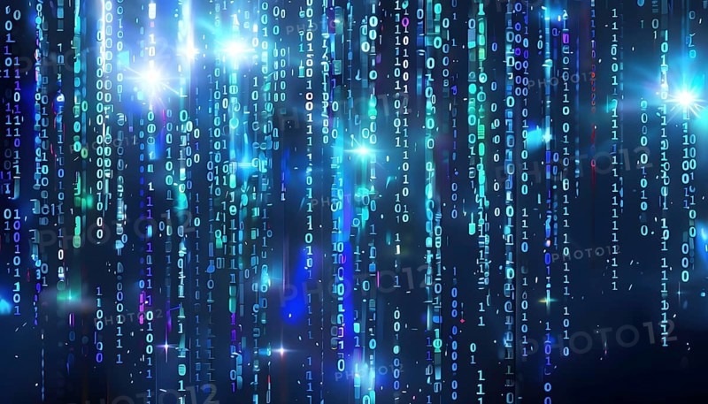Abstract animation of binary code cascading down like digital rain, representing data insights in monochromatic blue hues, AI generated