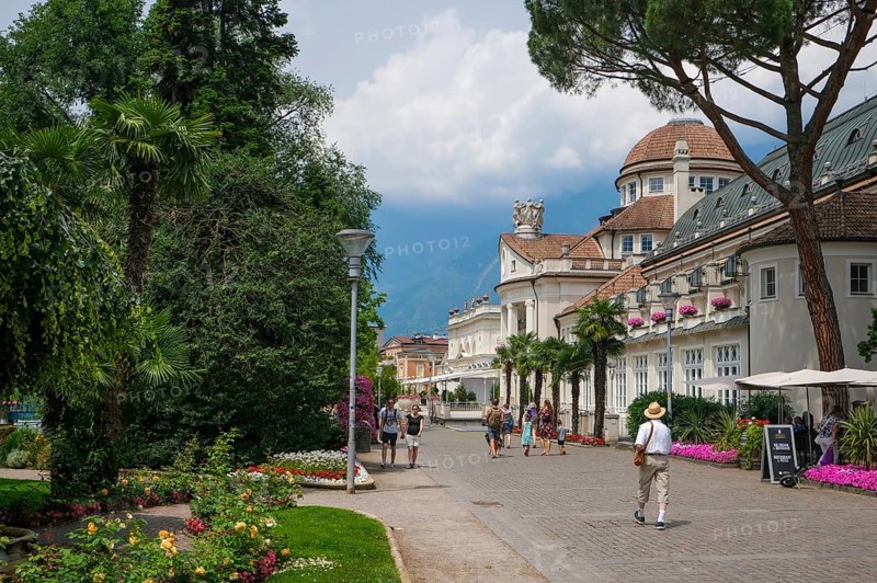 Merano, South Tyrol, Italy, spa hotel on the Passer promenade in the old town centre, Europe