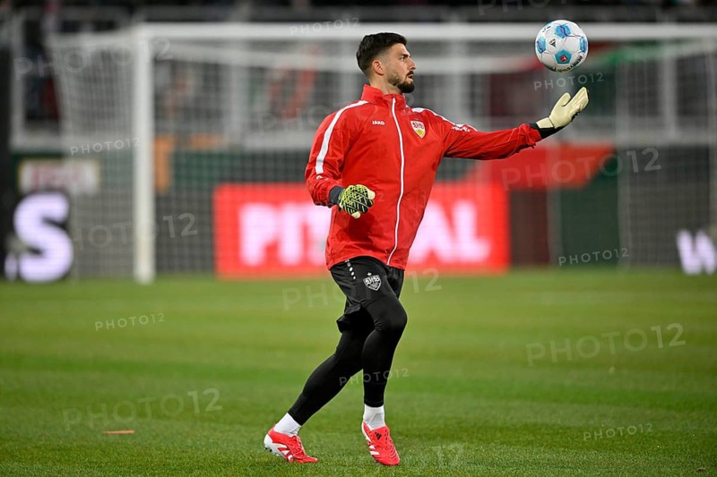 Warm-up training goalkeeper Fabian Bredlow VfB Stuttgart (01) with ball WWK Arena, Augsburg, Bavaria, Germany, Europe