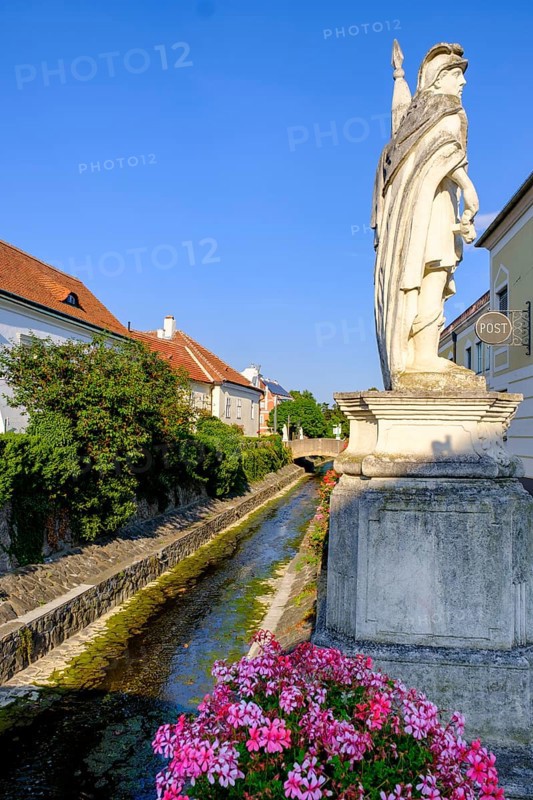 Lumberyard, St Florian from 1782, Loisbach bridge, Loisbach, Langenlois, Waldviertel, Lower Austria, Austria, Europe